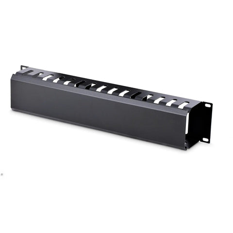 Horizontal 2U Server Rack Cable Management Finger Duct with Cover for 19 Inch Network Racks, black panel, side view