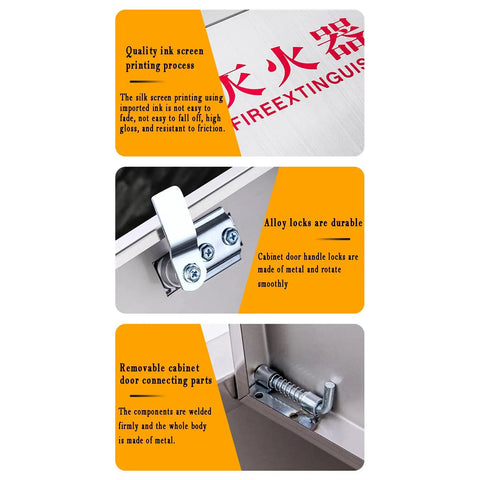Top Drawer Rock Solid 304 Stainless Steel Fire Extinguisher Storage Cabinet Wall Mount Dual Holder details of alloy locks and screen printing.