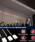 Battery Powered LED Strip Lights 40 Inch 3 Pack Wireless Under Cabinet Lighting installed under kitchen shelf