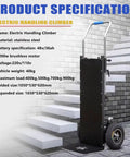 Product specification of Rock Solid 1200W Electric Stair Climber Hand Truck With Folding Frame for heavy loads on stairs.