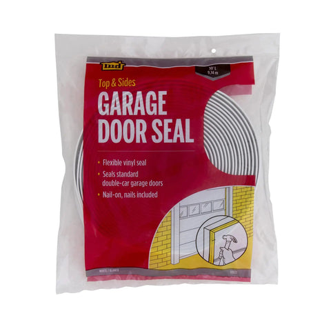 Durable Garage Door Seal And Weather Stripping Insulation Kit For Top And Sides, 30ft White package, vinyl material, no nails