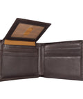 Premium Full Grain Leather Men Passcase Wallet With A Rich Oil Tan Shell And Soft Cotton Duck Lining Crafted For Hardcore Daily Grinds And Completely Reliable Carry, interior view with card slots and ID window.