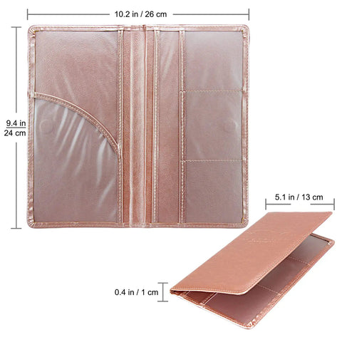 Keep Your Daily Driver Papers On Deck With This Rose Gold Car Registration And Insurance Card Holder Featuring secure pouches and dimensions shown.