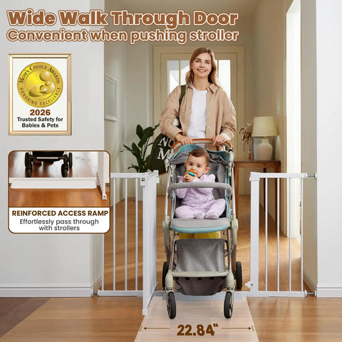Extra Wide Baby Gate For Stairs And Doorways With Walk Through Door Auto Close Pet Gate Pressure Mounted Fits 29.5 To 51.5 Inches Easy Install Moms Choice Award Winner Kid Safe Home Safe