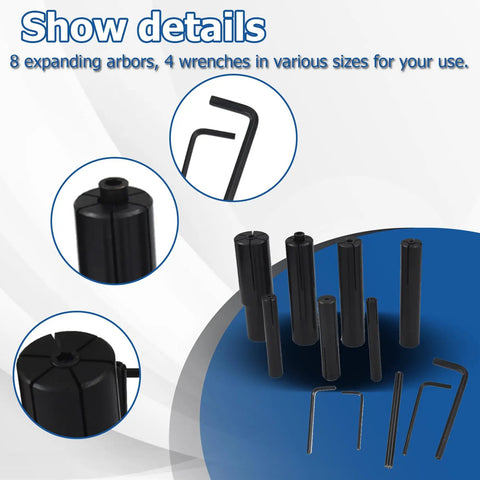 Eight Piece Expanding Arbors Set For Lathe Milling Mandrels with alloy wrenches and detailed view