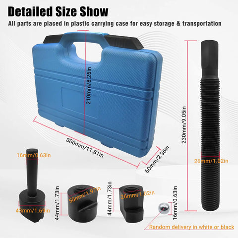 Blue carrying case and components of Dual Wheel Separator Tool Set With 11 Threads One Piece Pusher Hub Removal Kit