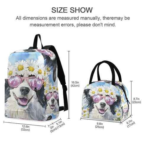 Daisy Dog Backpack With Insulated Cooler Lunch Box, lightweight daypack with dog design, 15.6 inch, scratch-resistant nylon.