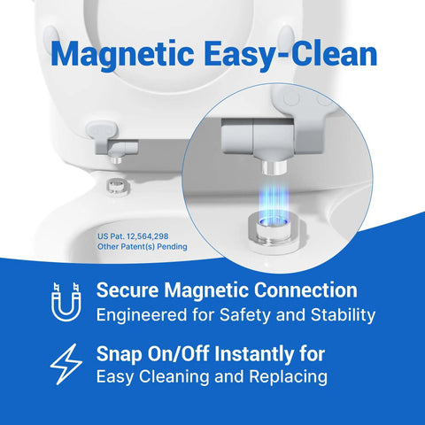 Magnetic connection detail of Topseat Pro 2 Durable Wood Toilet Seat, Slow Close, Round, White for easy cleaning.