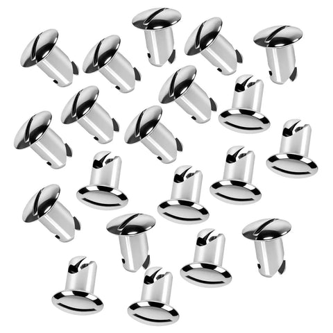 Heavy Duty Stainless Steel Quarter Turn Fasteners 20 Pack Chrome Plated 7/16 Oval Button Latches close-up view of chrome plated latches.
