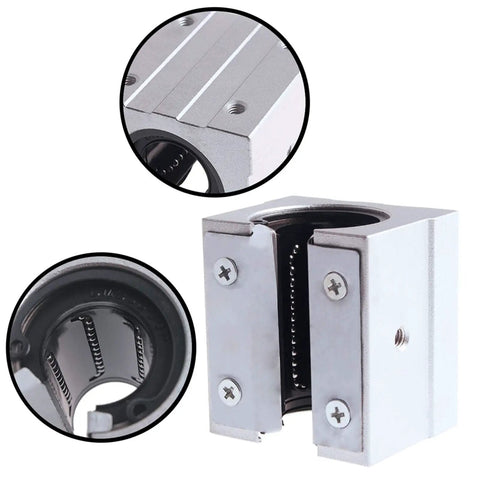 Linear Motion Bearing Slide SBR10UU 10mm Length For CNC Parts And 3D Printer Projects Pro Grade Guide Rail For Smooth Motion In Precision Machines Great For DIY CNC Milling Laser And Tooling 1 Pack Or 4 Pack, close-up aluminum bearing block