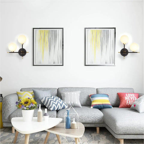 Two Light Globe Wall Sconce With Frosted Glass Globes, Mid Century Modern Vibe, Cozy Bedroom Hallway Bathroom Lighting, Easy Ceiling Mount