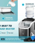 Countertop Ice Maker Machine With External Water Tank showing two water filling options: barreled and manual.