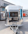 Fully Equipped Compact Concession Food Trailer Mobile Kitchen For Street Vending Hot Dog Coffee Cart Turnkey Setup exterior view with shiny steel finish