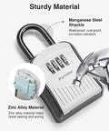 4-Digit Resettable Key Lock Box with Manganese Steel Shackle, showing sturdy material design, wall-mounted key safe, gray.