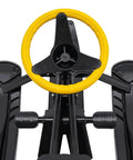 Top view of Go Kart Style Snow Sled With Steering Wheel And Brakes For Kids And Adults, 220 Lb Capacity, black PE skis visible