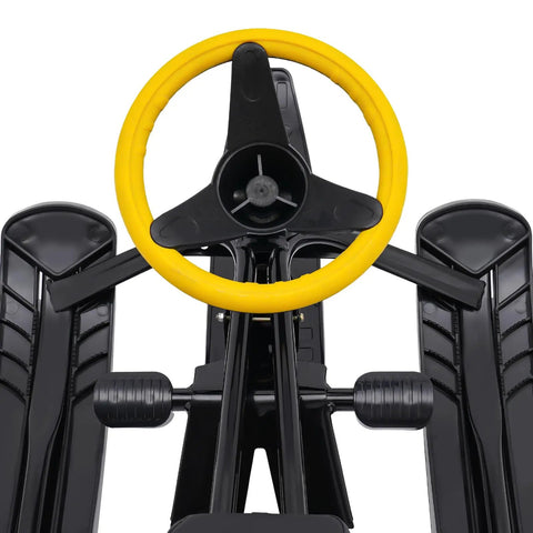Top view of Go Kart Style Snow Sled With Steering Wheel And Brakes For Kids And Adults, 220 Lb Capacity, black PE skis visible