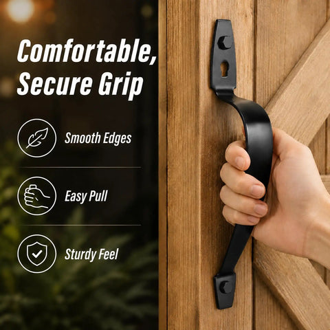 Gate Handle Pull Ten And Three Eighths Inch Heavy Duty Steel Door Handle With Black Finish Hardware Included For Wooden Fences Sheds Barn Doors And Garages Weather Resistant And Easy To Install on wooden gate