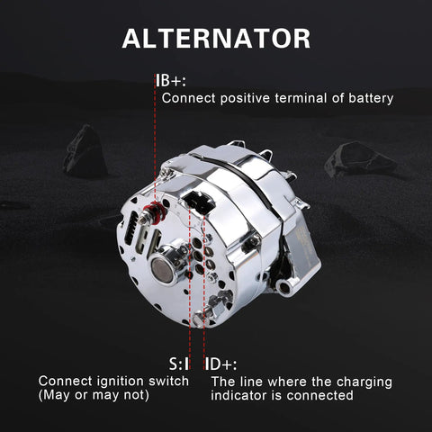 Diagram of Chrome Replacement Alternator For Chevy Big Block And Small Block V8 105 Amp 1 Wire High Output RA00114 12 Volt.