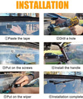 Installation steps for Universal Fifteen Point Six Inch UTV And Golf Cart Wiper Blade With Manual Arm Kit on vehicle windshields.