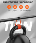 Close-up of weight hanging from bar using heavy-duty cable, demonstrating strength and durability with highlighted features like firm hold.