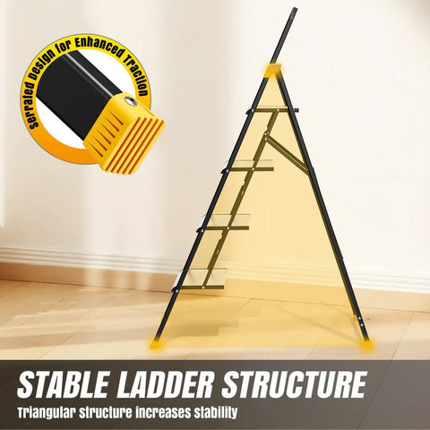 Aluminum 4 Step Folding Ladder For Home And Kitchen Portable Space Saving Step Stool With Wide Anti Slip Steps Lightweight 14 Pounds Folds To 55 By 17 By 1.8 Inches For Easy Storage And Safe Everyday Use, triangular stable frame