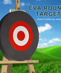 9 Inch Round EVA Foam Archery Target For Backyard Practice on wooden stand in outdoor setting