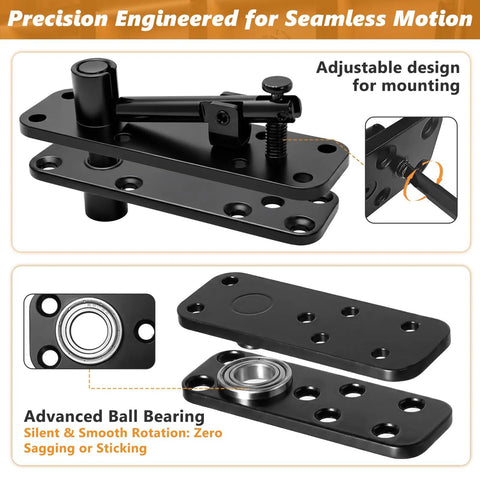 Heavy Duty Hidden Door Pivot Hinge Built To Last With 570 Lbs Capacity And 360 Degree Rotation, Solid 304 Stainless Steel Hidden Door Hardware Kit For Murphy Doors, Secret Bookcase And Bookshelf Doors showing adjustable mounting design and advanced ball bearing