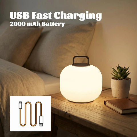 Cordless RGBW LED Table Lamp With Remote Control on bedside table, USB charging, portable outdoor lantern, mood light ambiance