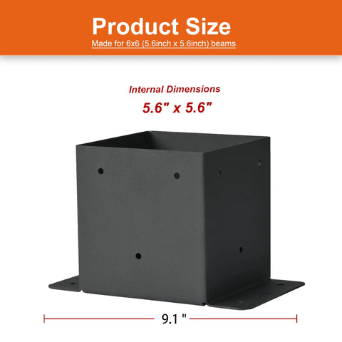 Heavy Duty 6x6 Post Base Brackets Set 4 Pack With Inner Opening 5.6x5.6 Inches Black Powder Coated Steel Fence Post Anchors For Deck Porch Railing Fence Pergola Support Rust Resistant And Built To Last