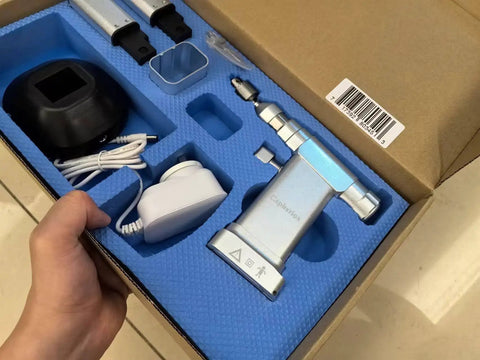 Veterinary Mini Bone Saw Built Different For Heavy Duty Orthopedic Drilling And Precision Oscillating Cuts Streamlined For Quick Surgery kit contents in blue foam.