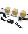 12V Desktop Conveyor Belt With Adjustable Speed From 0 To 116 RPM Compact 19.7 Inch Long by 3.9 Inch Wide Belt with boxes on top