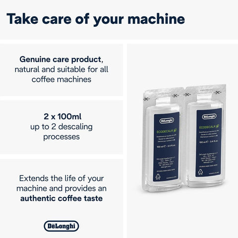 Eco Friendly Universal Descaler For Coffee And Espresso Machines Pack Of Two Gentle Limescale Remover, 2x100ml bottles.