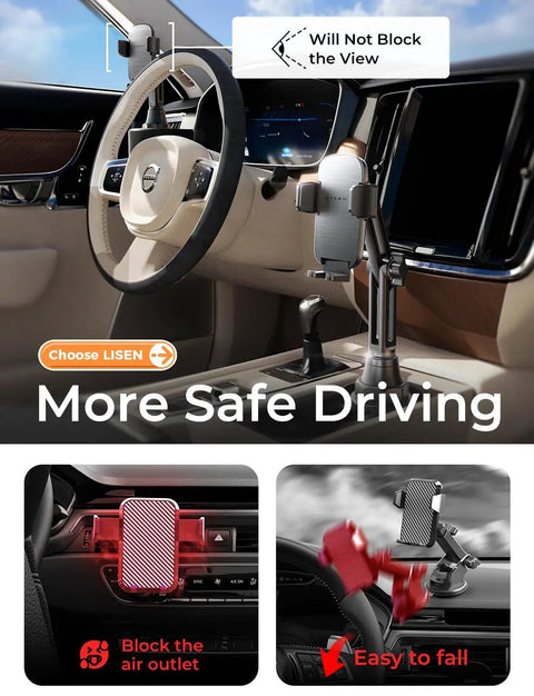 Upgraded Cup Holder Phone Mount With 360 Degree Swivel And Long Neck in car, fits 4-7 inch phones, ideal for safe driving, dashboard view