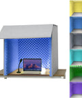 Badass Desktop Soundproof Cover For Portable Vocal Recording Setup Featuring Slick Flame Retardant Acoustic Foam Panels with microphone and laptop.