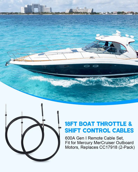 Gen I Boat Outboard Throttle And Shift Cable Set Fits Mercury MerCruiser Quicksilver Outboards 18ft 2 Pack CC17918