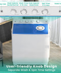 Dual Tub Portable Washing Machine With 30 Lb Wash Barrel And 18 Lb Spinner Drain Pump controls and settings for easy operation.