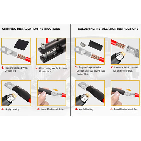 Marine Grade Copper Wire Lugs Kit For 6 AWG To 5/16 Inch Ring Terminals Includes 10 Pieces, installation guide image