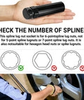Go To Heavy Duty Large 6 Spline Lug Nut Socket For Wheel Lock Removal And Key Replacement shown holding in hand and in use on wheel