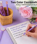 Purple Crystal Diamond Pens Set 8 Metal Pens In Different Styles With Black And Blue Ink For Journaling And Office Use For Women Glam Back To School Essentials And Girl Birthday Gift Idea, showing pens in a basket and one in use