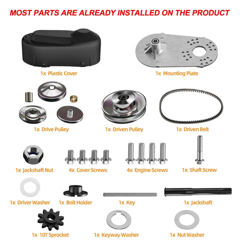 Torque Converter Kit for Go Karts 212cc 30 Series 6.5 HP Mini Bike Replacement Clutch Set with hardware parts displayed
