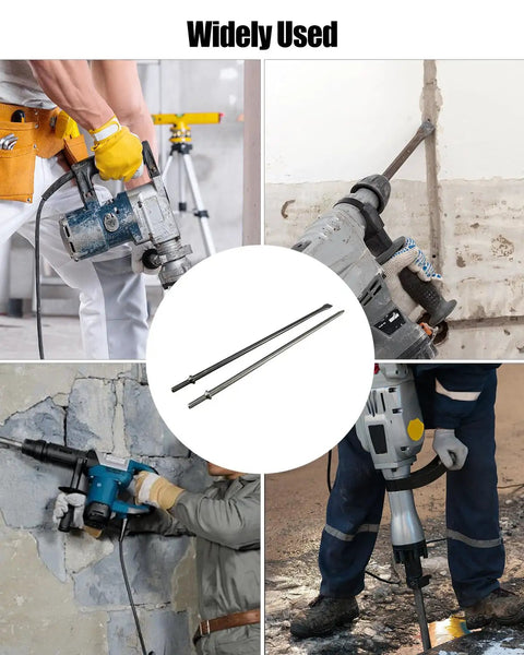 Workers using Pneumatic Cold Chisel Set With Flat And Point Chisels For Concrete And Tile, compatible with air hammer.