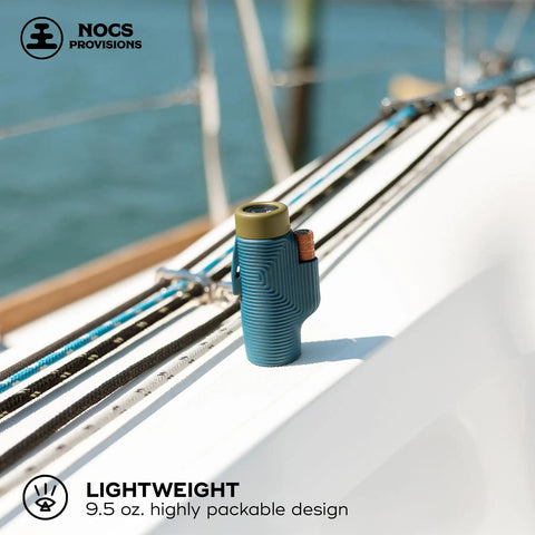 Zoom Tube 8x32 Monocular for Bird Watching and Backpacking, Ultra Portable Pocket Sized Scope with Lightweight Build, Fully Multi Coated Optics and Bak4 Prism, Ideal for Hiking, Wildlife, Travel and Nature Lovers. Blue monocular on a sailboat deck