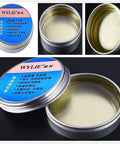 Tin of BGA soldering paste from 5 Pack BGA Soldering Paste And Flux Kit With UV Light Curing Solder Mask Ink Green Booster For Mobile Phone PCB Repair Set Pro Grade Tools For Fast Clean Reballing And Local Damage Fix.