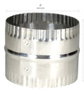 Aluminum 4 Inch Duct Connector With Bead And Crimp, 3 Inch Long, shown with crimped ends and bead, heavy duty silver finish.