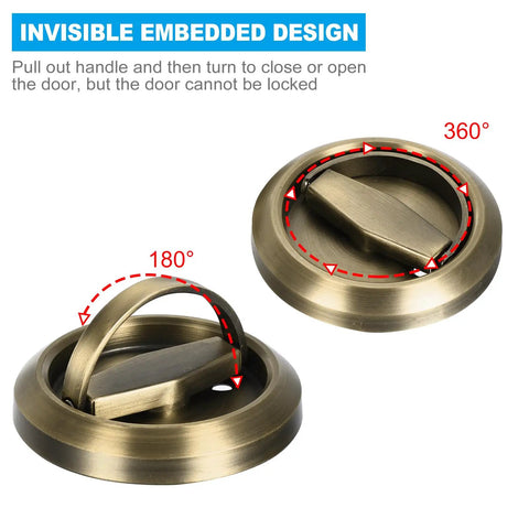 Slick Brushed Bronze Recessed Pull Handles for Sliding Doors and Cabinet Drawers Rock Solid Hidden Cup Knobs with Quick Install Screws Heavy Duty Furniture Hardware Killer Finish, featuring 180 and 360 degree pull-out design.