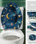 Elongated Resin Toilet Seat for Bathroom with starry night design, grip-tight bumpers, and quick release hinges.