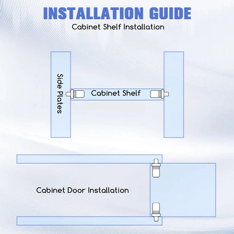 Installation guide image showing steps for using Bully Proof Spring Pin Set For Cabinet Door Dampers And Drawer Hinges 24 Pack.