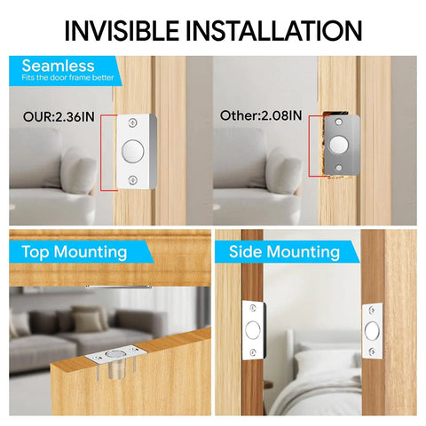 Adjustable Hidden Magnetic Door Ball Catch Hardware With Stainless Steel Strike Plate, Quiet Close, Top and Side Mounting