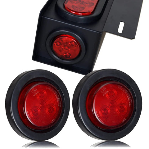 Trailer Lights Welded Mount Steel Box Housing Kit With License Plate Mounts 6 Inch Red Oval LED Tail Lights and 2 Inch Red Round LEDs