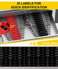 Magnetic Wrench Organizer And Collapsible Magnetic Parts Trays For SAE And Metric Tools, with labeled slots in tool drawer.
